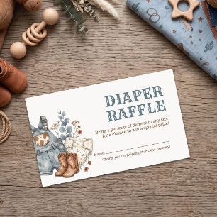 Little Cowboy Diaper Raffle Denim Blue Botanical Enclosure Card