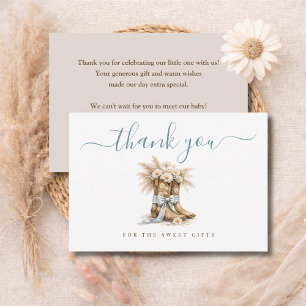 Little Cowboy Elegant Blue Bow Boy Baby Shower Thank You Card
