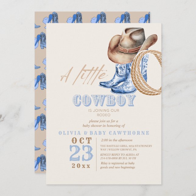 Little Cowboy First Rodeo Baby shower Invitation (Front/Back)