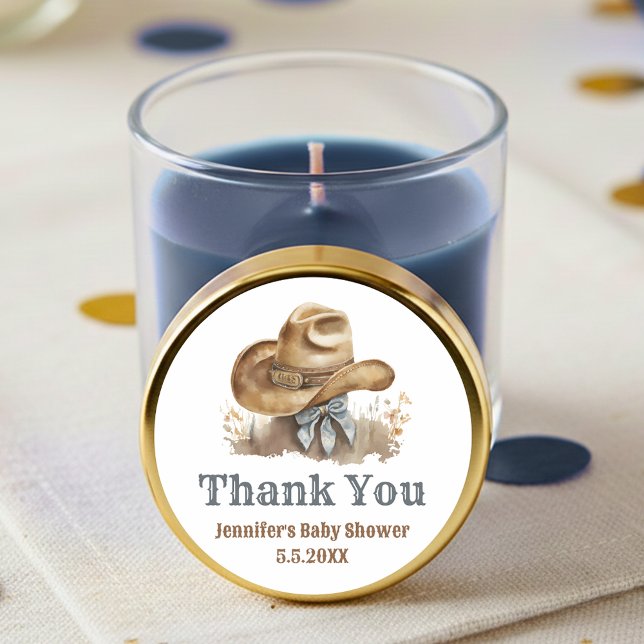  little cowboy hat baby shower thank you western classic round sticker (Creator Uploaded)