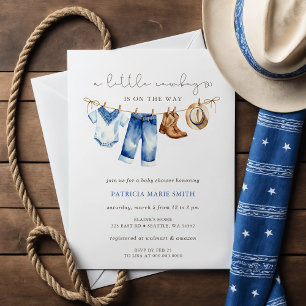 Little Cowboy Is On The Way Boy Baby Shower Invitation