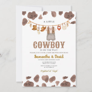 Little Cowboy is on the Way Cow Pattern Invitation