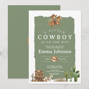 Little Cowboy Is On The Way   Western Baby Shower Invitation