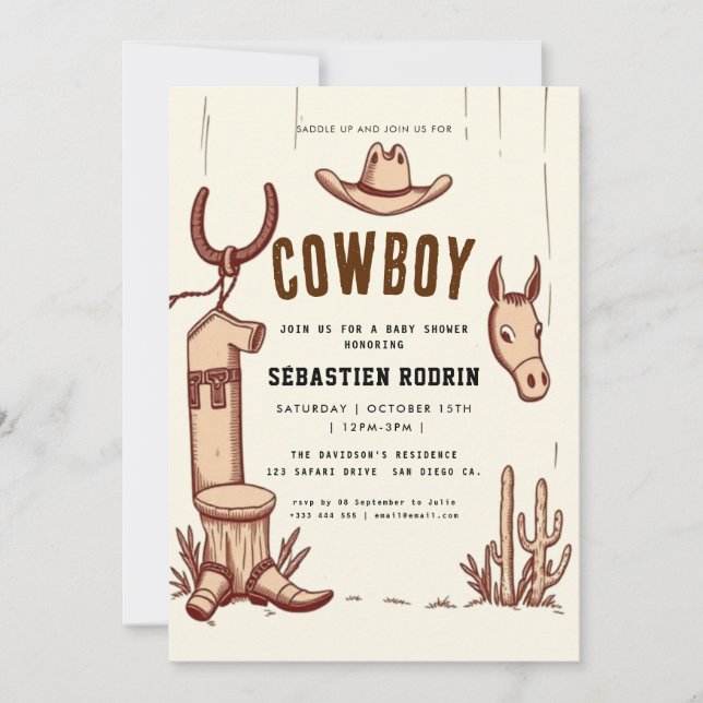 Little Cowboy Modern Baby Shower Invitation (Front)