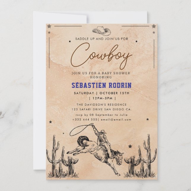 Little Cowboy Modern Baby Shower Invitation (Front)