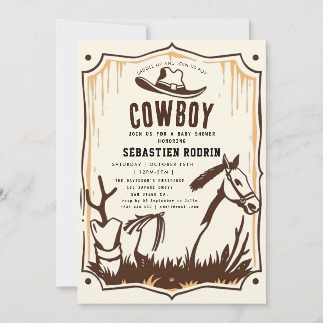 Little Cowboy Modern Baby Shower Invitation (Front)