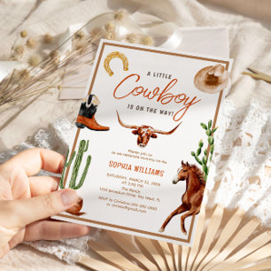 Little Cowboy Modern Western Rodeo Baby Shower Invitation