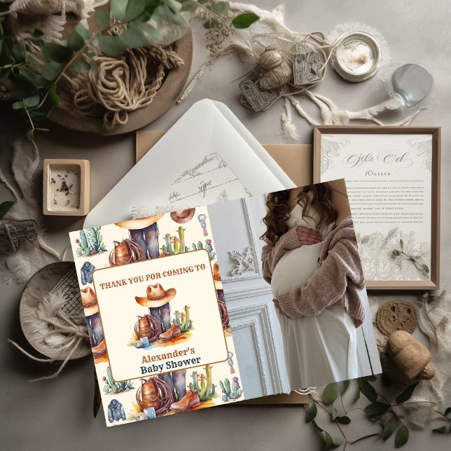 Little Cowboy Modern Western Rodeo Baby Shower Thank You Card (Creator Uploaded)