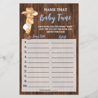 Little Cowboy Name that Baby Tune Shower Game Card