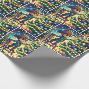 Little Cowboy On Chair Decorating Christmas Tree Wrapping Paper