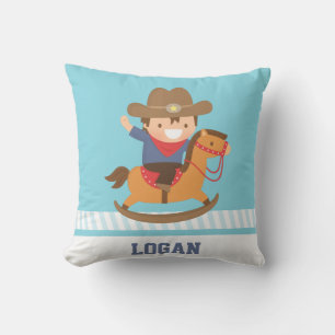 Little Cowboy on Rocking Horse Boys Room Cushion
