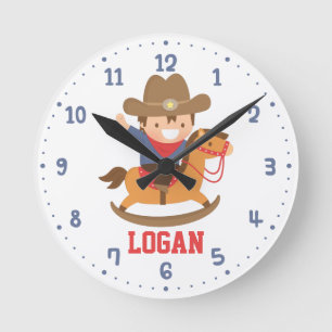 Little Cowboy on Rocking Horse Boys Room Decor Round Clock