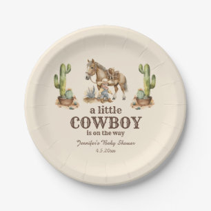 little cowboy on the way, boy baby shower  paper plate