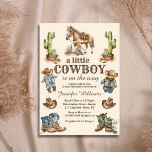 little cowboy on the way western baby shower  invitation