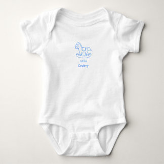 "Little Cowboy" Phrase with Rocking Horse in Blue Baby Bodysuit