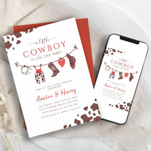 Little Cowboy Red Western Rodeo Baby Shower Invitation