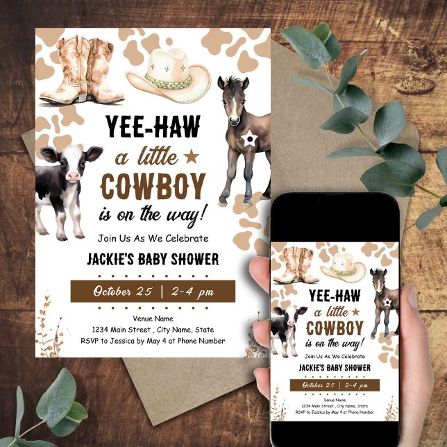 Little Cowboy Rodeo Animals Baby Shower Invitation (Creator Uploaded)