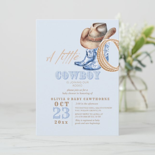 Little Cowboy Rodeo Baby Boy shower Invitation (Standing Front)