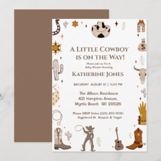 Little Cowboy Rustic Western Baby Shower Invitation