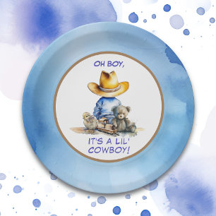 Little Cowboy Themed Baby Shower Paper Plate