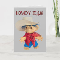 Little Cowboy Troll child boy hat Birthday Card