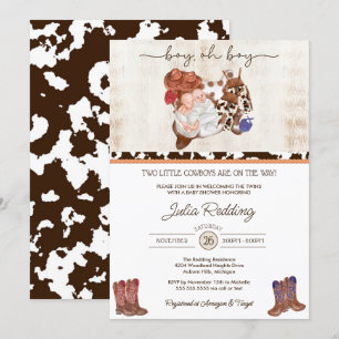 Little Cowboy Twin Boys Western Baby Shower Invitation