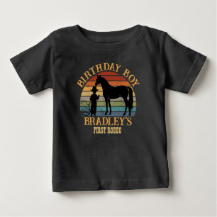 Little cowboy vintage sunset boys birthday custom baby T-Shirt
