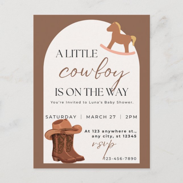  Little Cowboy Western Baby Shower Invitation Postcard (Front)