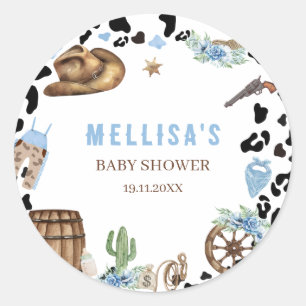 Little Cowboy Western Blue Baby Shower Classic Round Sticker