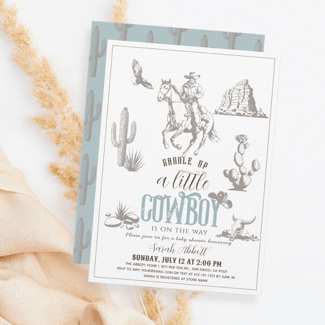 Little Cowboy Western Blue Boy Baby Shower Invitation (Creator Uploaded)