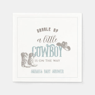 Little Cowboy Western Blue Boy Baby Shower Napkin