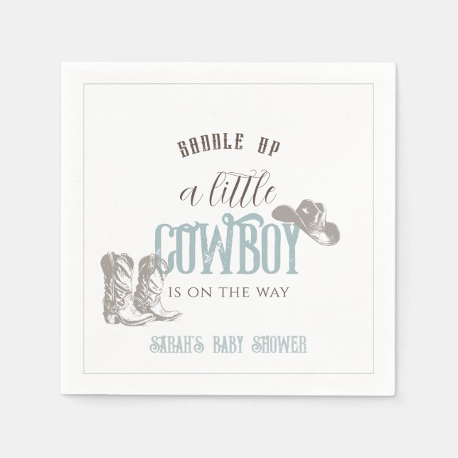 Little Cowboy Western Blue Boy Baby Shower Napkin (Front)