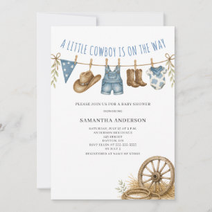 Little Cowboy Western Clothesline Baby Shower Invitation