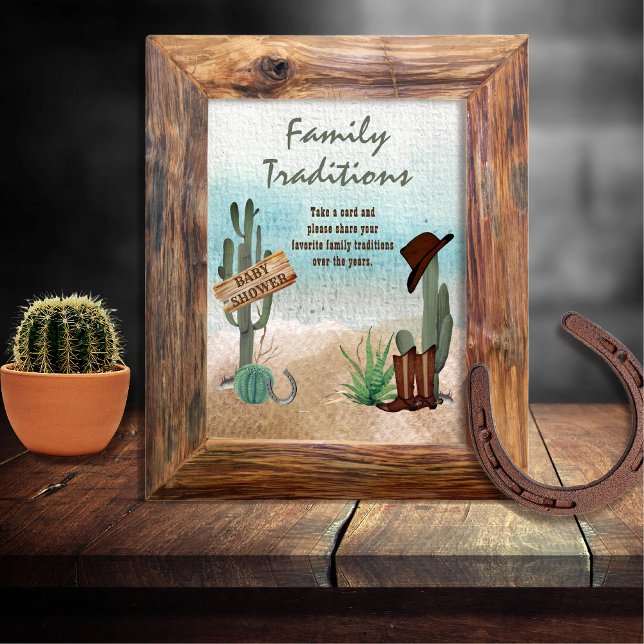 Little Cowboy Western Shower Family Traditions Poster (Rustic Western Boy Baby Shower Family Traditions Sign -- "A Little Cowboy Is On His Way" Collection)
