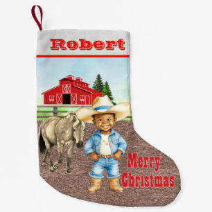 Little Cowboy with Horse and Barn Christmas Small Christmas Stocking
