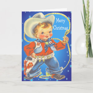 Little Cowboy With Rope Merry Christmas Holiday Card