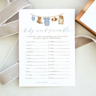 Little Cowboy Word Scramble Baby Shower Game Card
