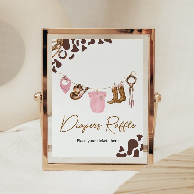 Little Cowgirl Baby Shower Diaper Raffle Poster (Pink Western Rodeo Baby Shower Diaper Raffle Sign)
