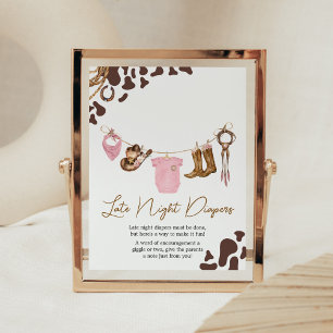 Little Cowgirl Baby Shower Late Night Diapers Poster