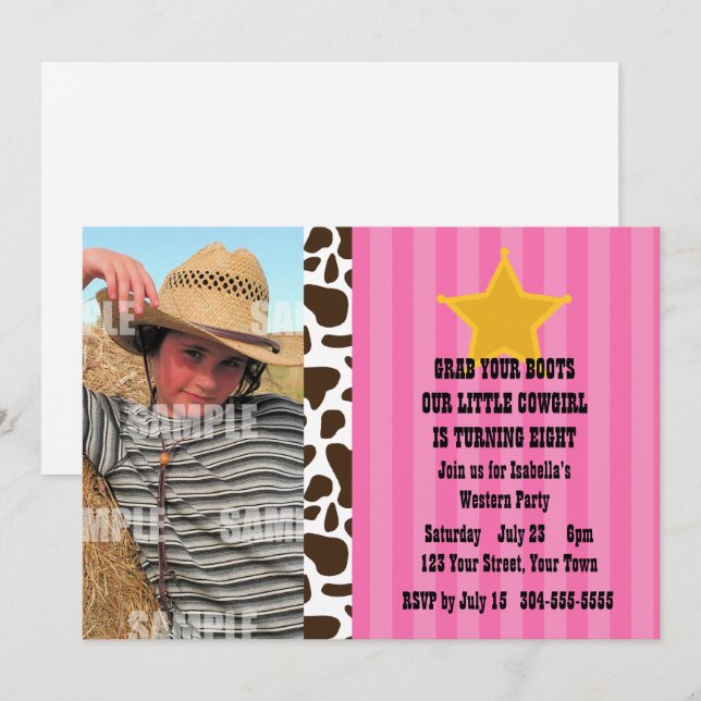 Little Cowgirl Birthday Party Invitation (Front/Back)
