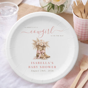 Little Cowgirl Boho Chic Girl Baby Shower Paper Plate