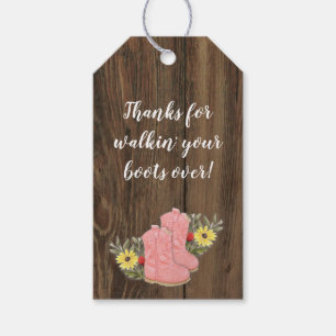 Little Cowgirl Bootie Dark Wood Baby Shower Gift Tags