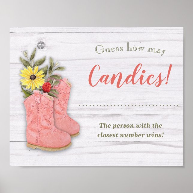 Little Cowgirl Bootie White Wood Shower Game Sign (Front)