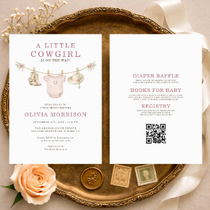 Little Cowgirl Clothesline QR Code Baby Shower Invitation