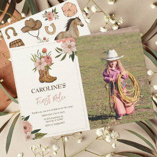 Little Cowgirl First Rodeo 1st Birthday Photo Invitation