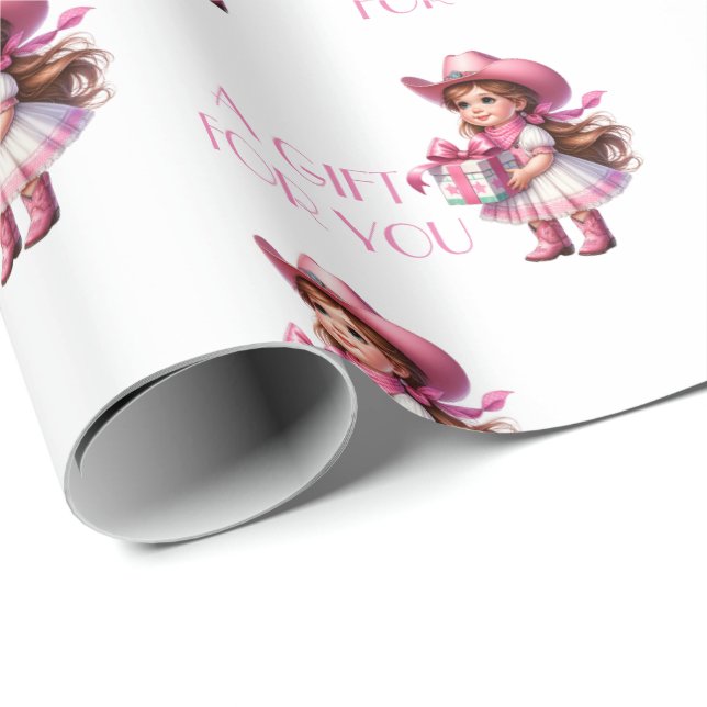 Little Cowgirl Giving a Gift - A Gift For You Wrapping Paper (Roll Corner)