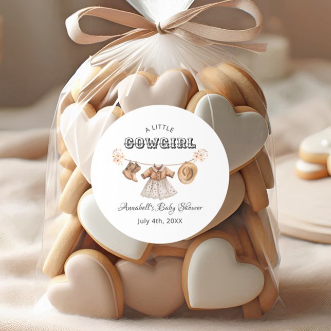 Little Cowgirl Hat Boots Dress Baby Shower Classic Round Sticker (Creator Uploaded)