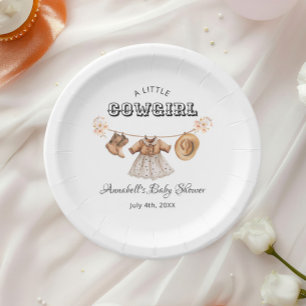 Little Cowgirl Hat Boots Dress Baby Shower Paper Plate