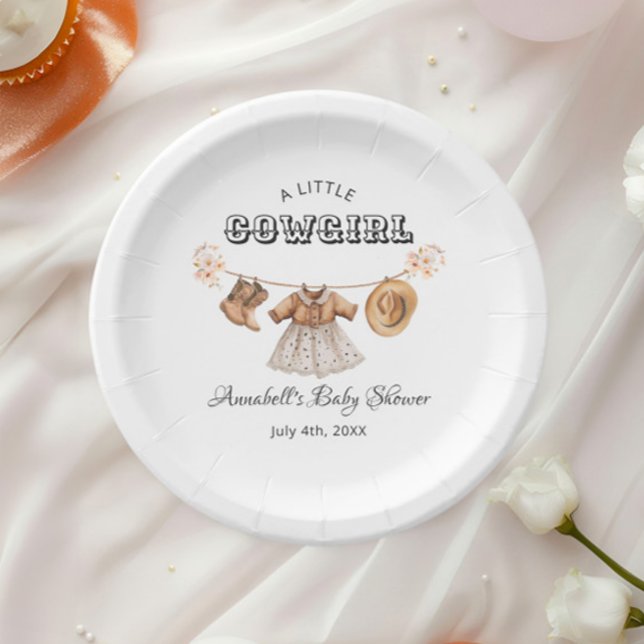 Little Cowgirl Hat Boots Dress Baby Shower Paper Plate (Creator Uploaded)