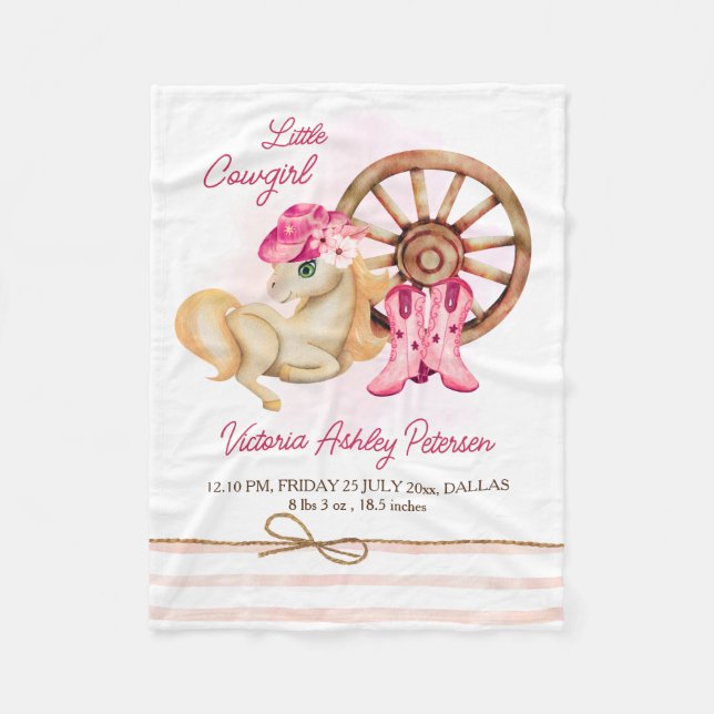 Little cowgirl horses birth stats baby blanket (Front)
